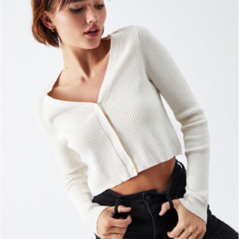 PacSun Kendall and Kylie Girl Talk Cream Ribbed Cardigan